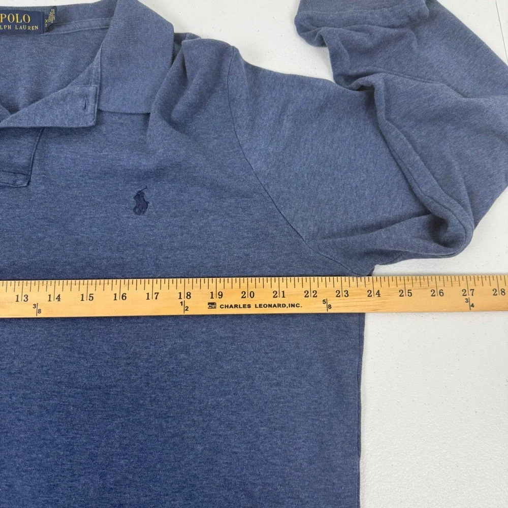 Polo Ralph Lauren Mens XL Long Sleeve Polo Shirt Heather Blue Cotton Jersey Logo